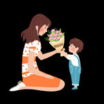 孩子给妈妈送花的温馨瞬间