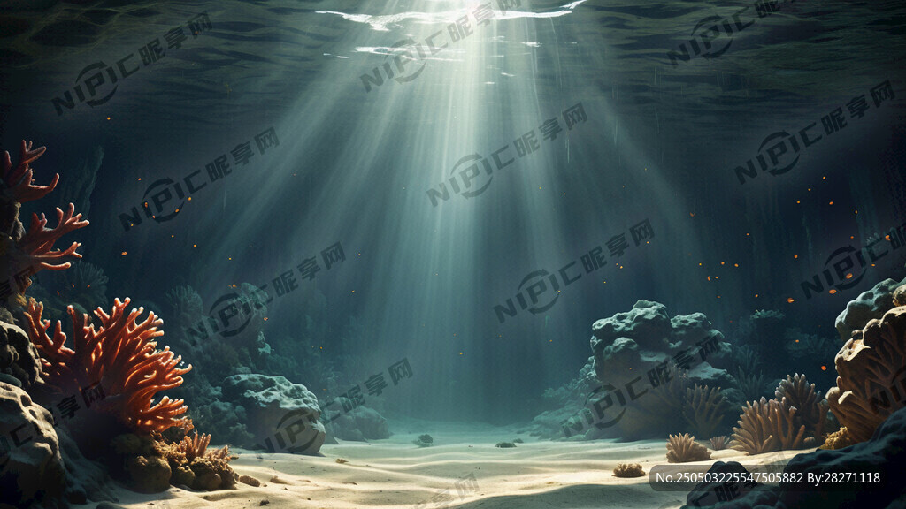 一幅展现海底洞穴景观的图片。画