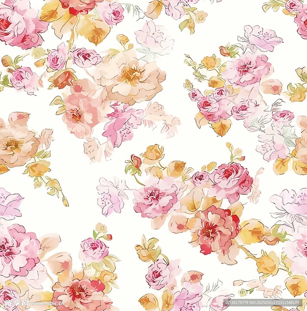浪漫花卉水彩图案背景