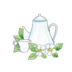 手绘茉莉花茶壶与杯