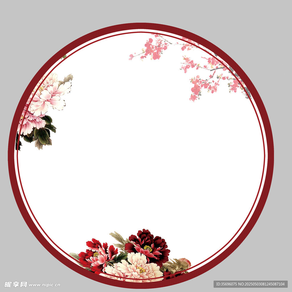 中式花鸟圆形边框装饰图