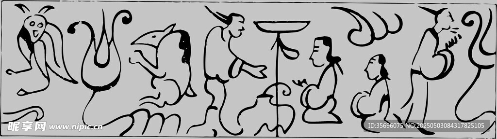 古代人物场景浮雕图案