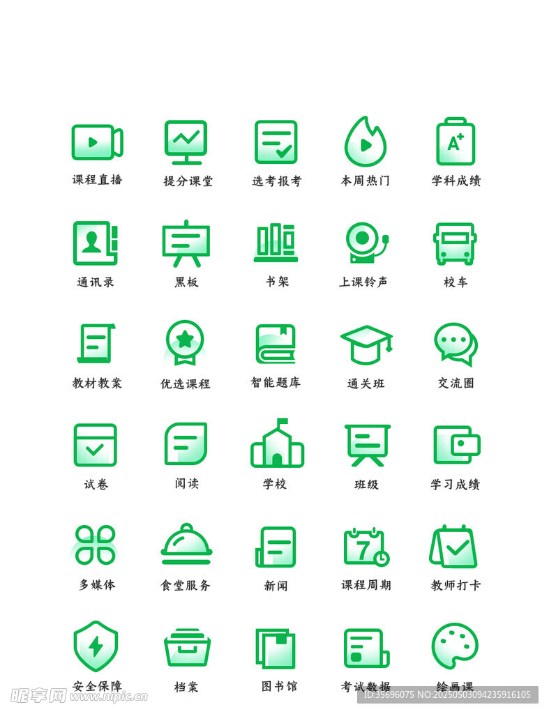 绿色简约多功能图标集合