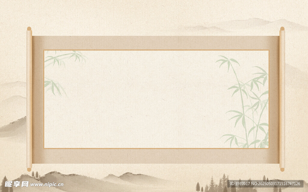 中式山水风空白画卷背景