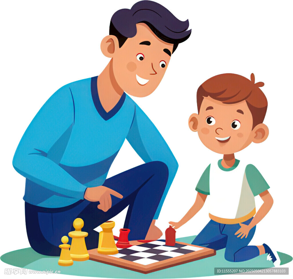 父亲陪孩子下棋欢乐时光