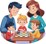 家庭欢乐时光亲子下棋时刻