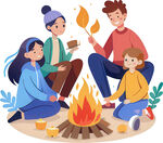 围坐篝火旁的欢乐聚会