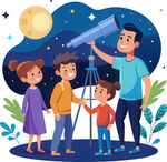 家庭夜观星空欢乐时刻