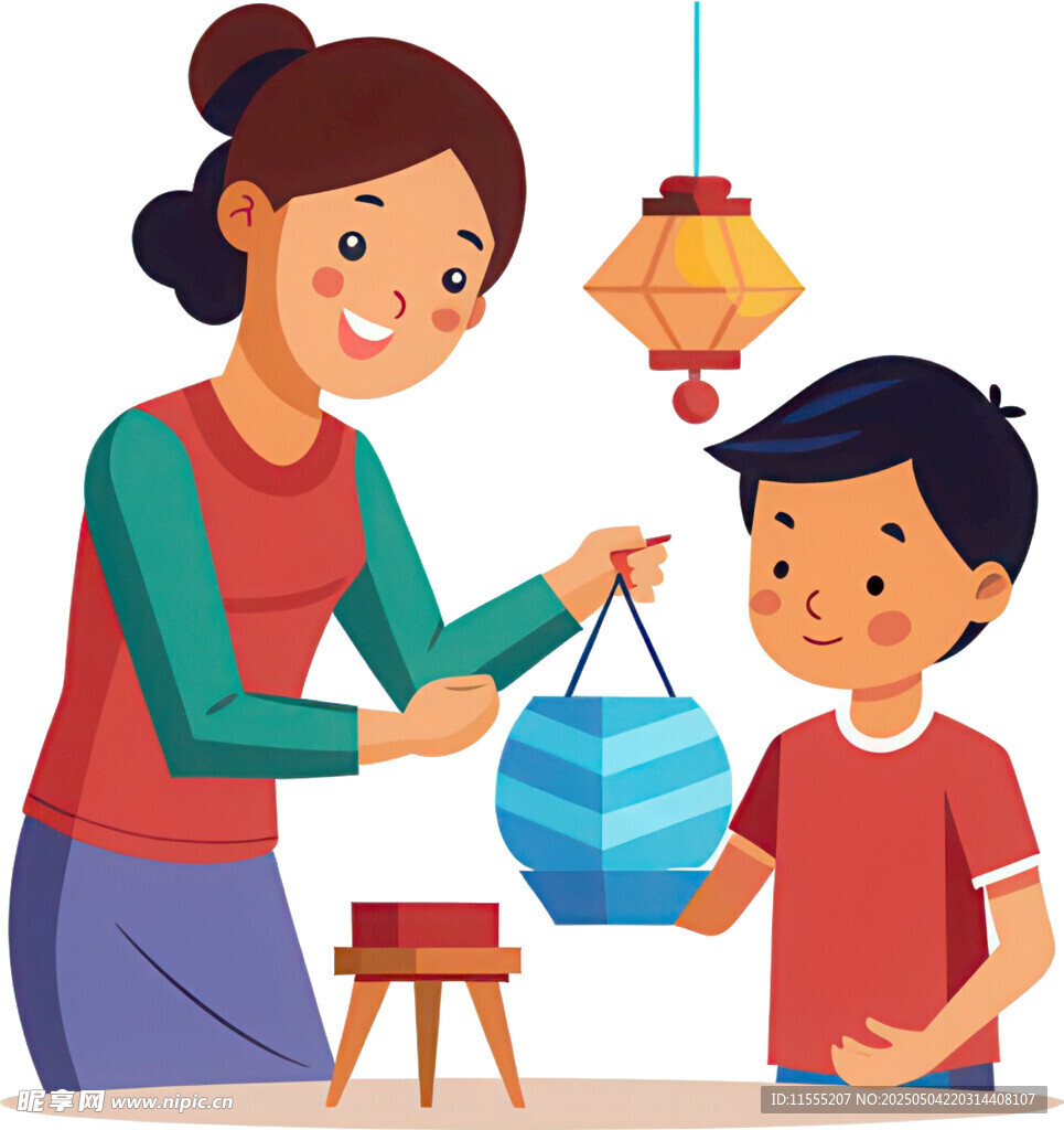 母子共制灯笼享温馨时光