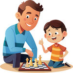 父亲与孩子愉快地下棋