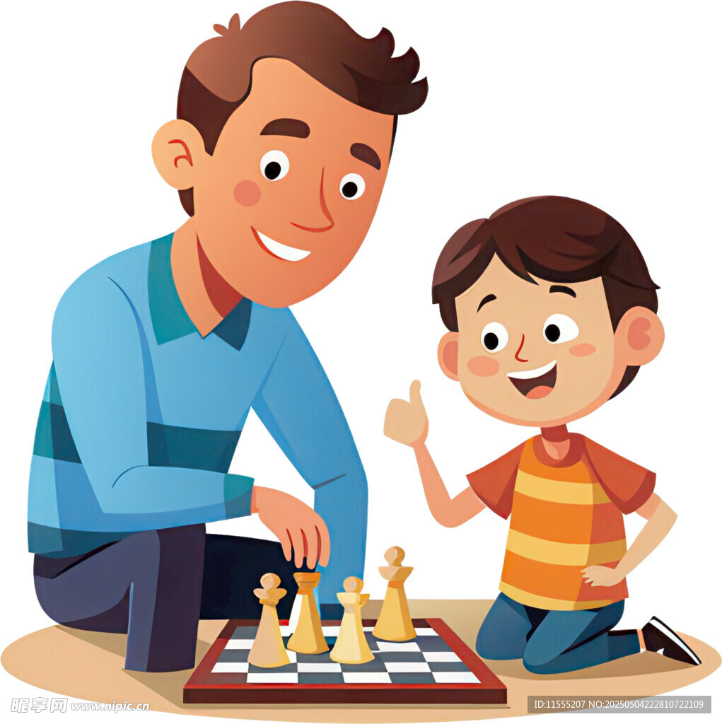 父亲与孩子愉快地下棋