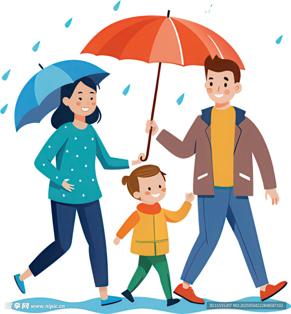雨中家庭漫步温馨时刻