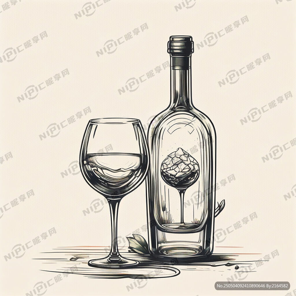 一瓶酒 两个小酒杯 概念插画
