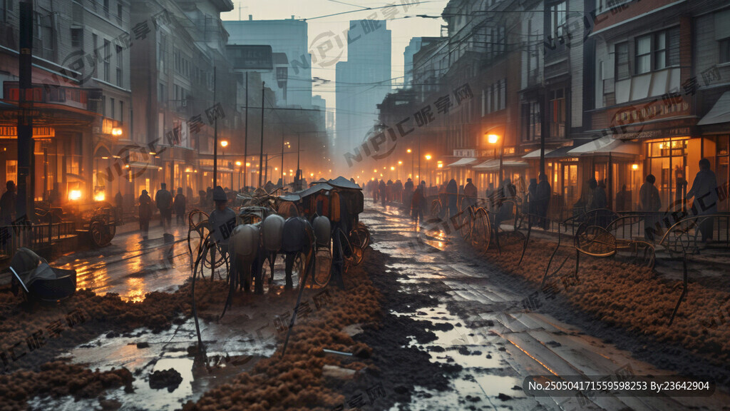 19世纪早晨的美国街道 繁忙