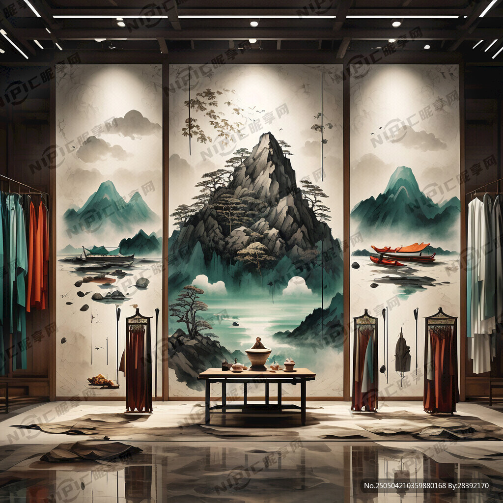 高档中式服装店企业展示文化墙