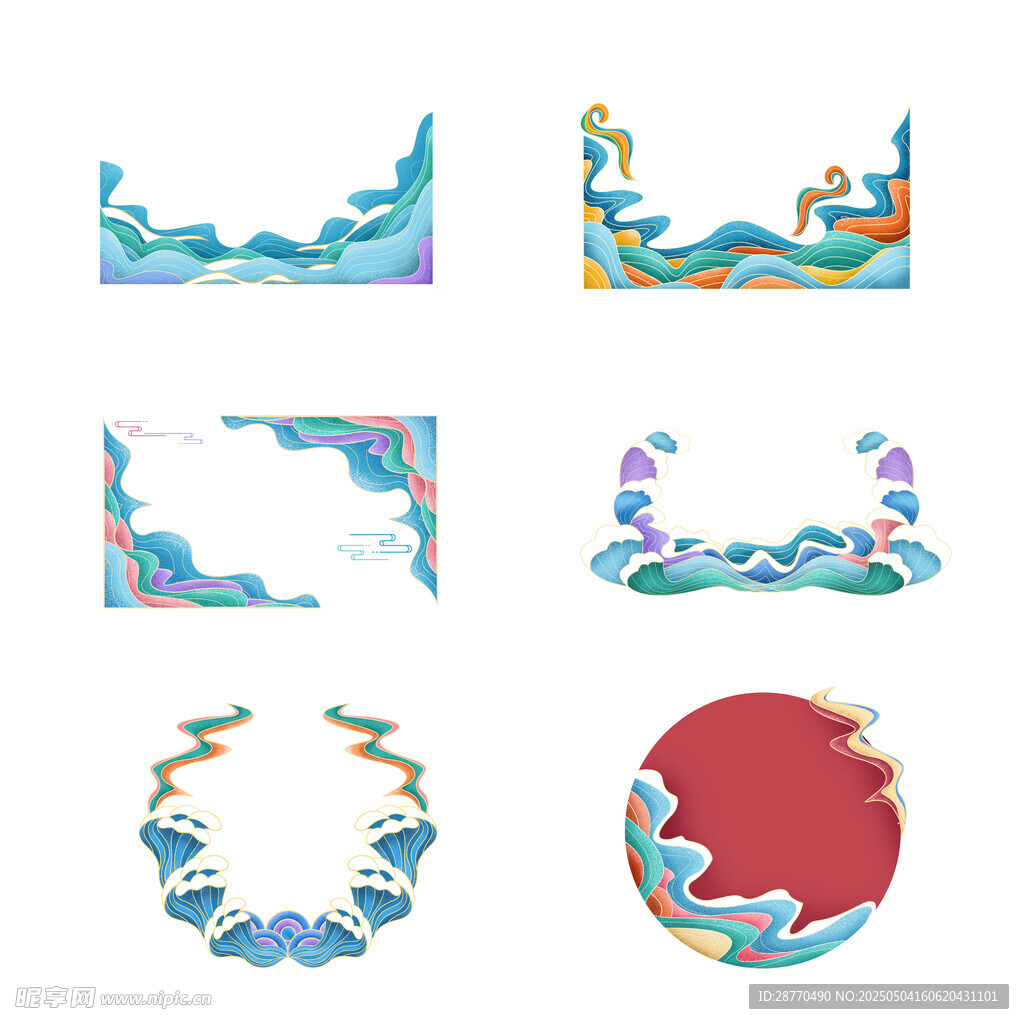 中式海浪边框装饰图案集