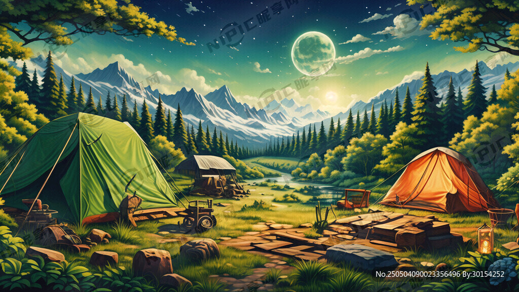 绿色露营背景