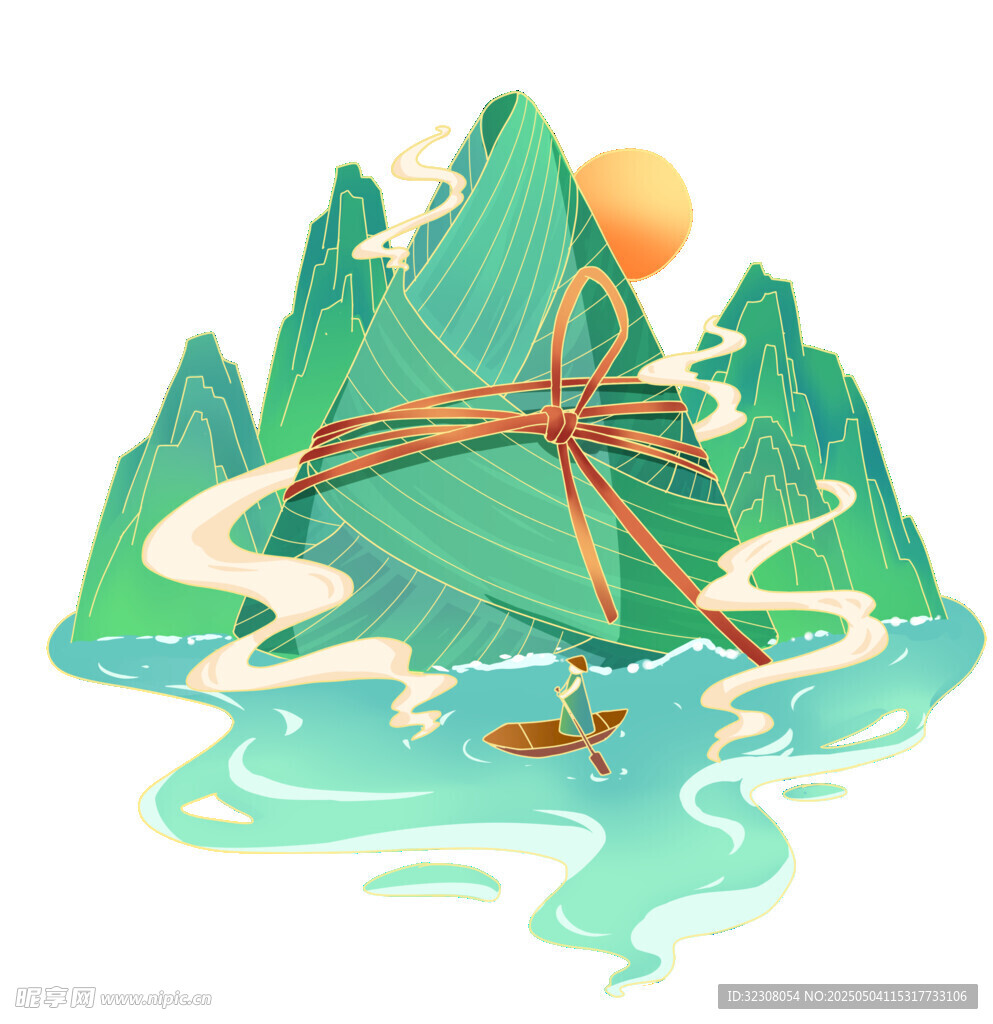 端午山水间的粽子插画
