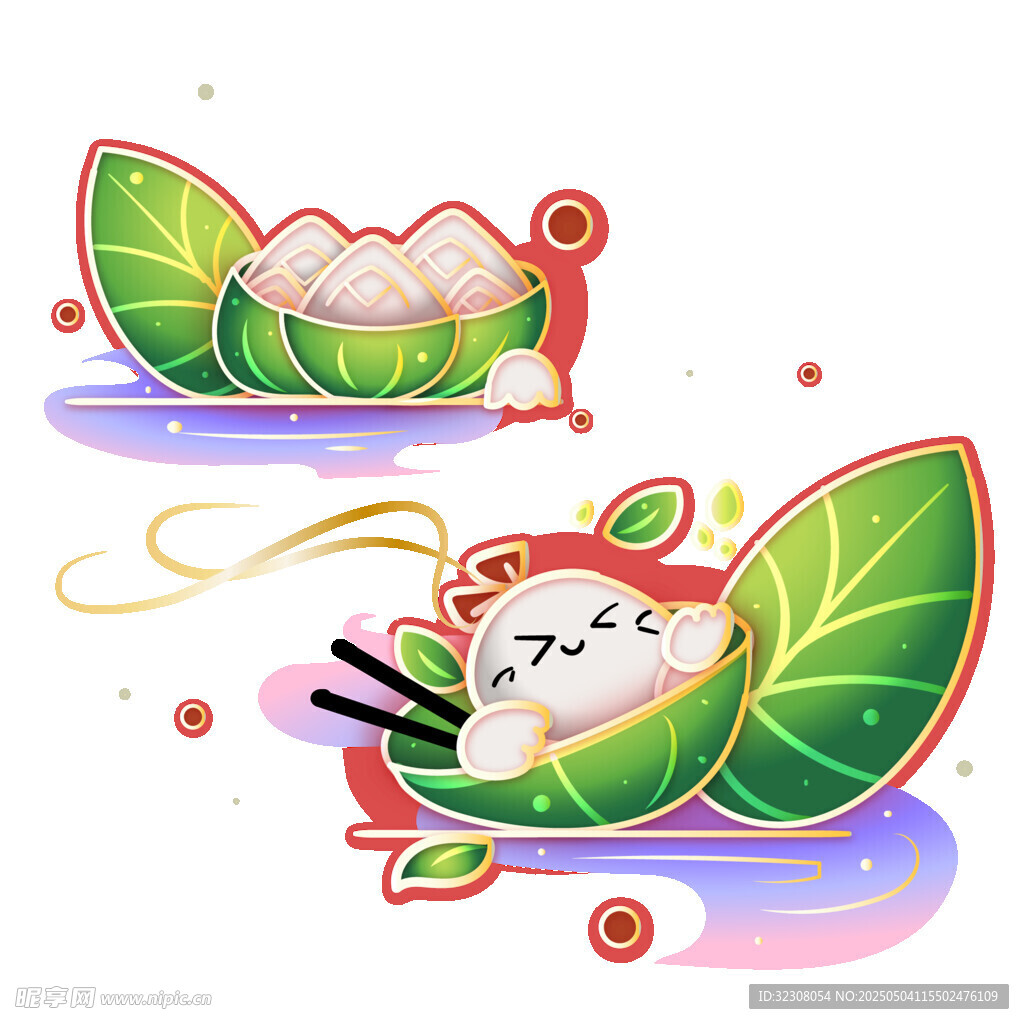 端午萌趣粽子与猫咪插画