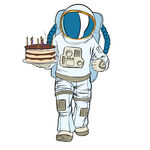 宇航员手持生日蛋糕庆祝