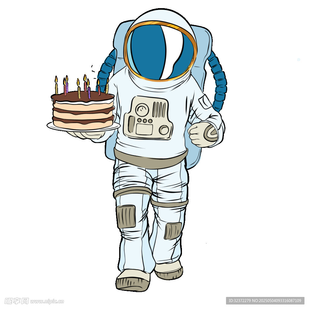 宇航员手持生日蛋糕庆祝