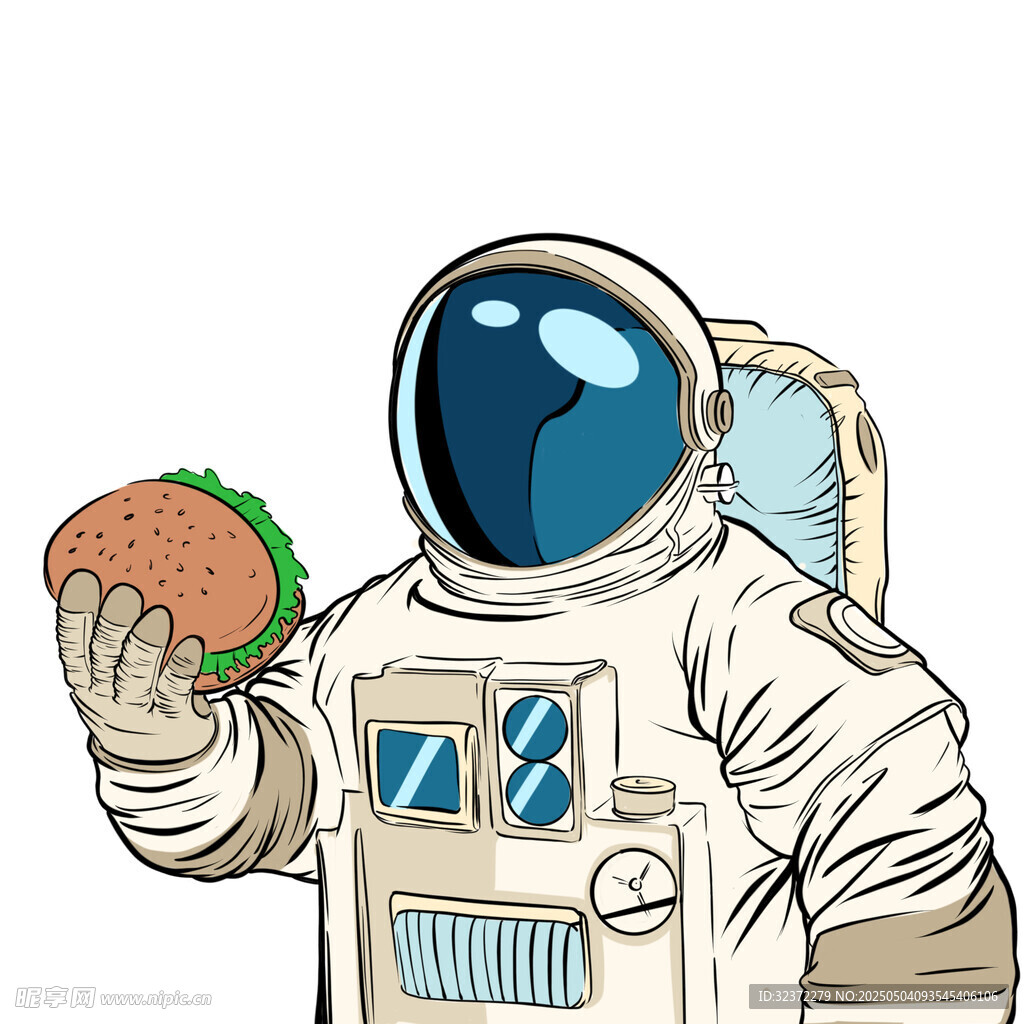 宇航员手持汉堡趣味插画