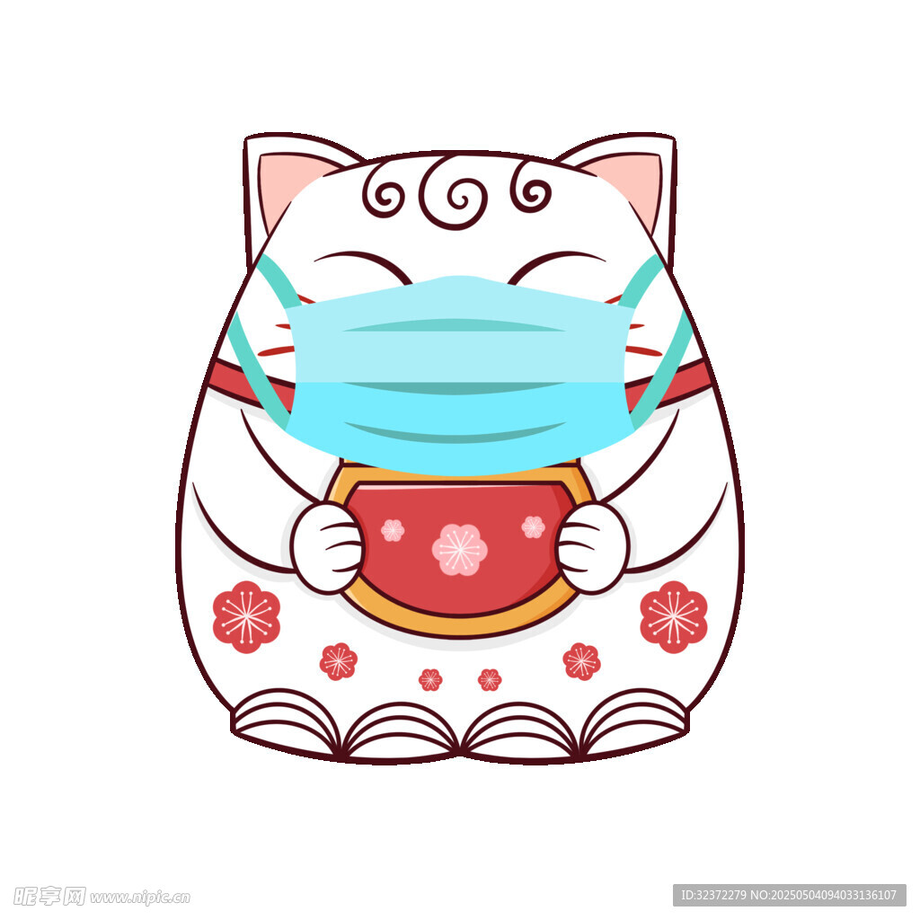 戴口罩的招财猫形象