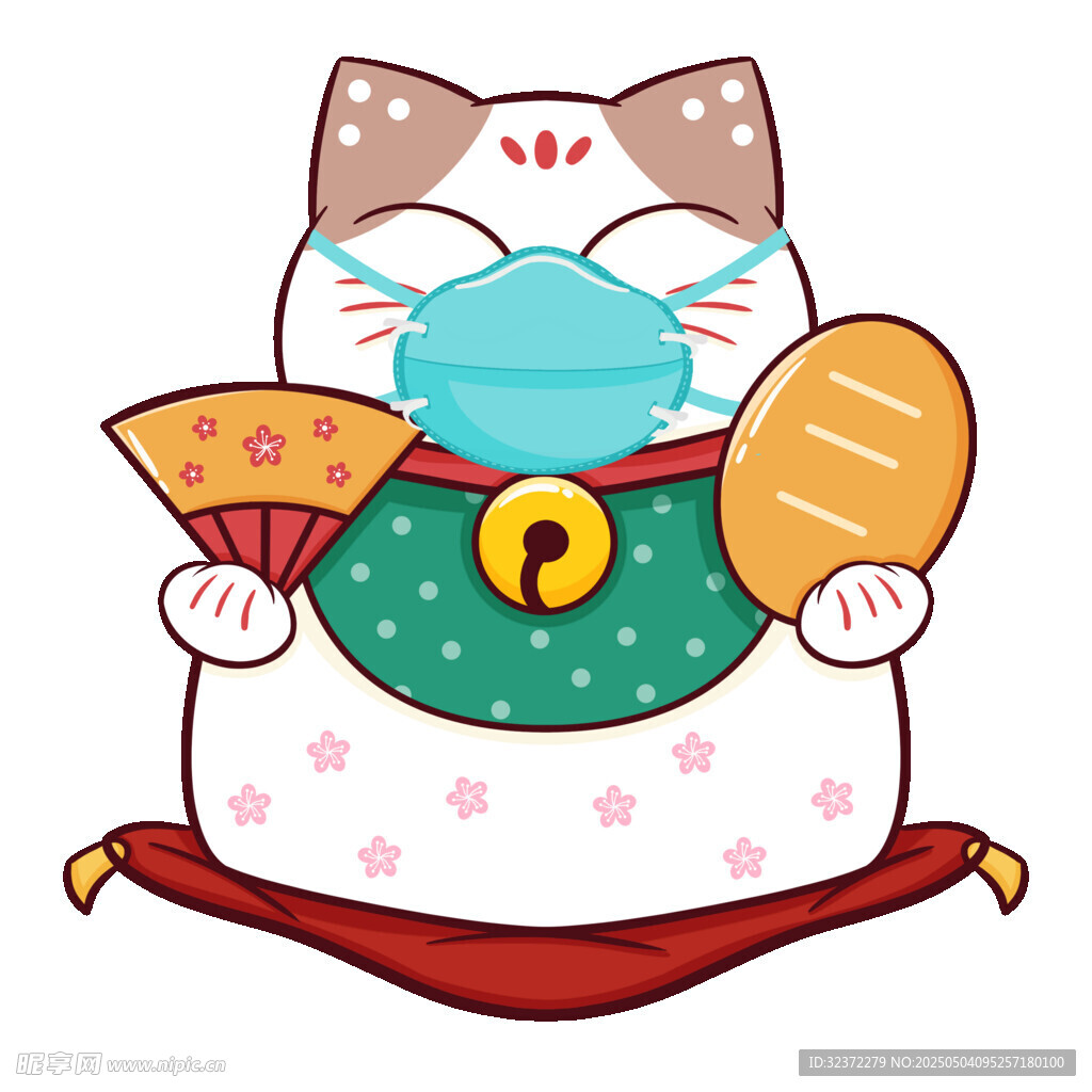 戴口罩的招财猫形象