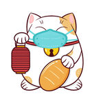 招财猫手持灯笼戴口罩