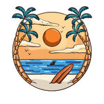 夏日海滩冲浪风景插画