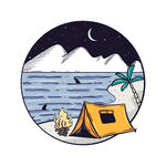 夜晚海边露营场景
