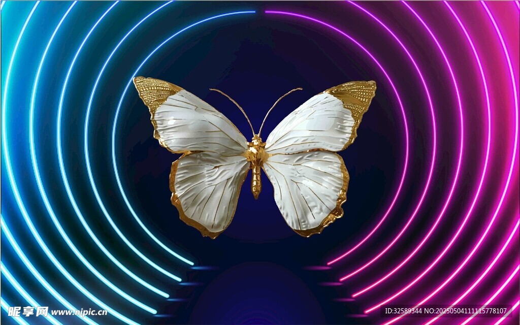 梦幻蝴蝶于炫彩光环 