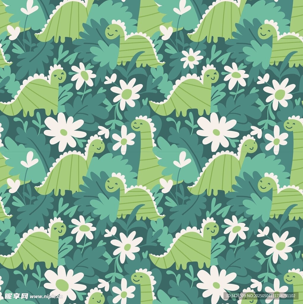 绿色恐龙花卉图案背景