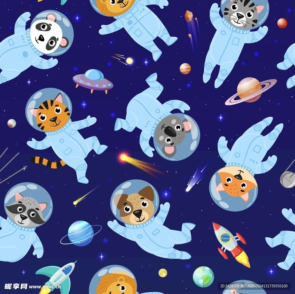 萌宠宇航员太空图案背景