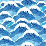 蓝色海浪四方连续图案背景纹理