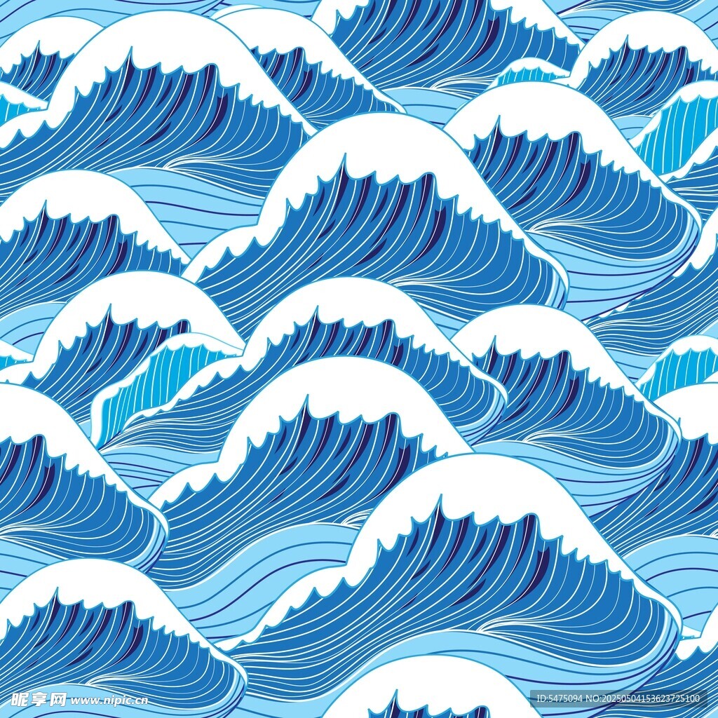 蓝色海浪四方连续图案背景纹理
