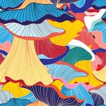 多彩梦幻蘑菇插画四方连续图案
