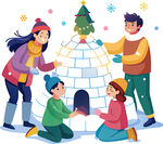 冬日家庭共筑冰雪小屋