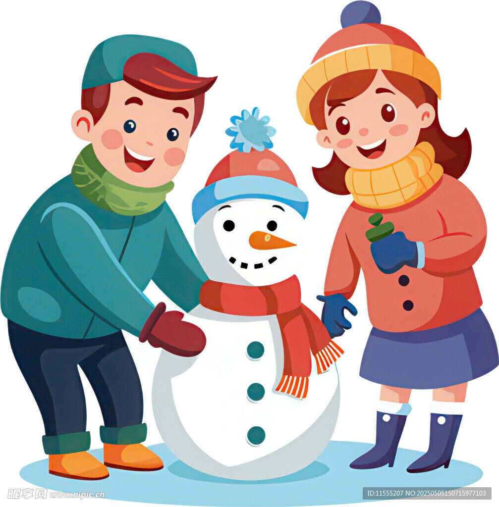 孩子们开心堆雪人场景