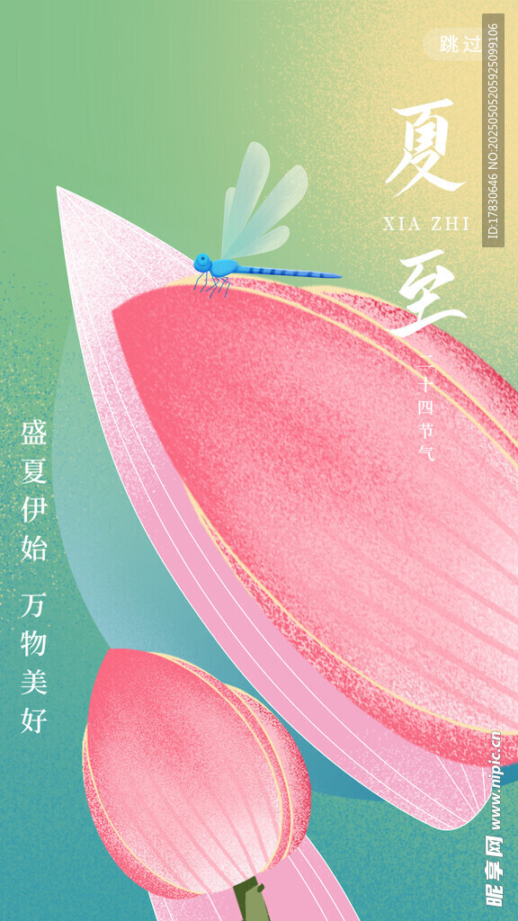 夏日粉色荷花清新插画
