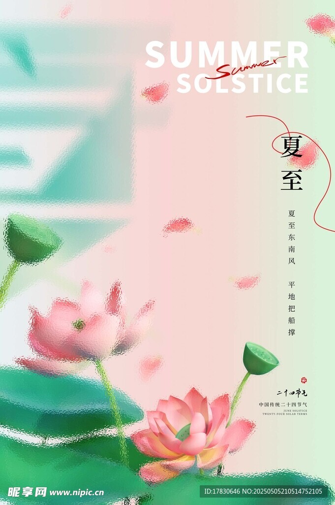 夏日荷花清新插画海报