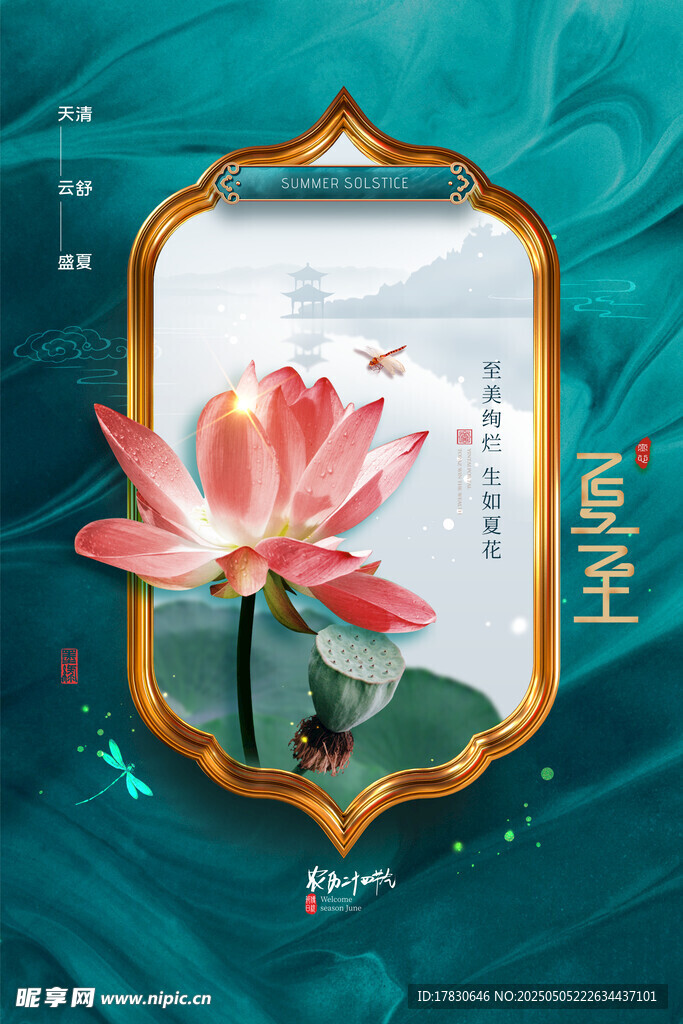 中式荷花装饰插画设计