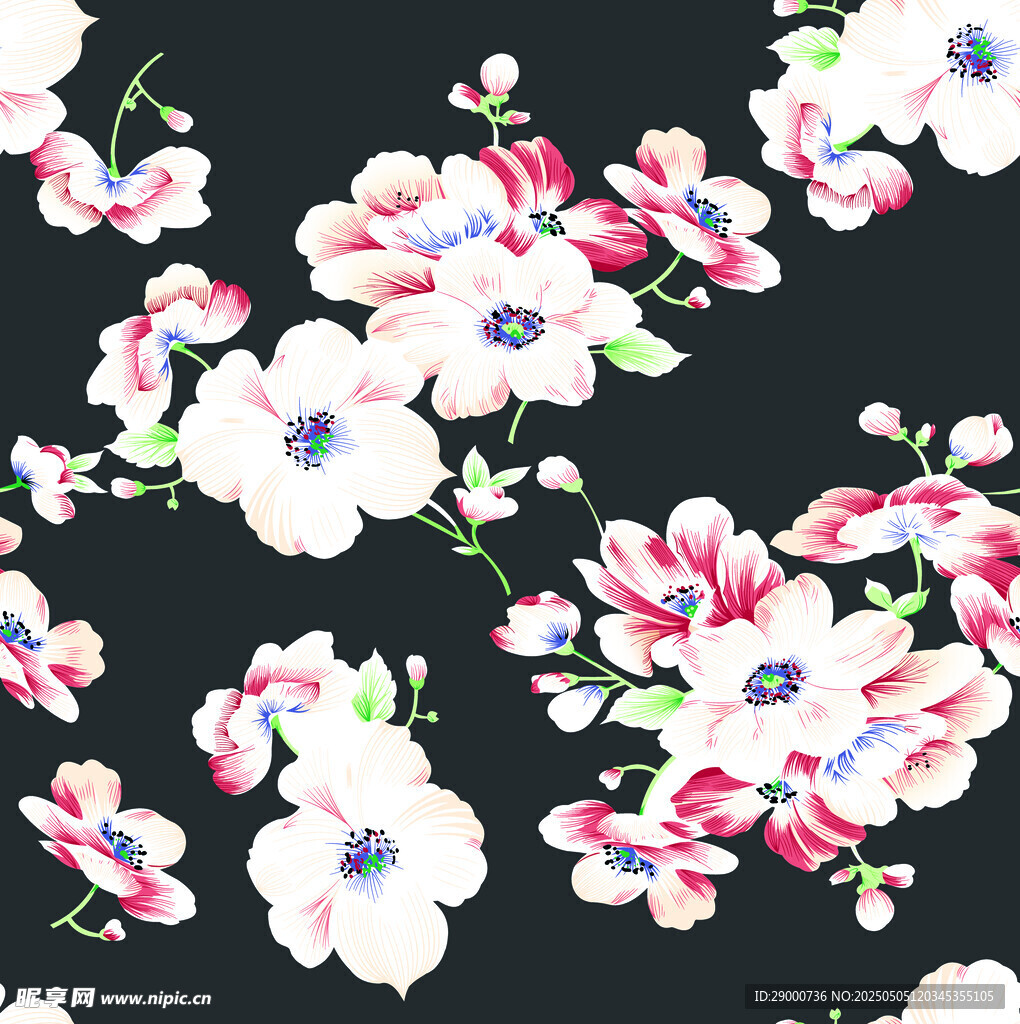 黑色底花卉图案印花设计