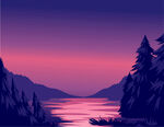 黄昏湖畔山林梦幻美景