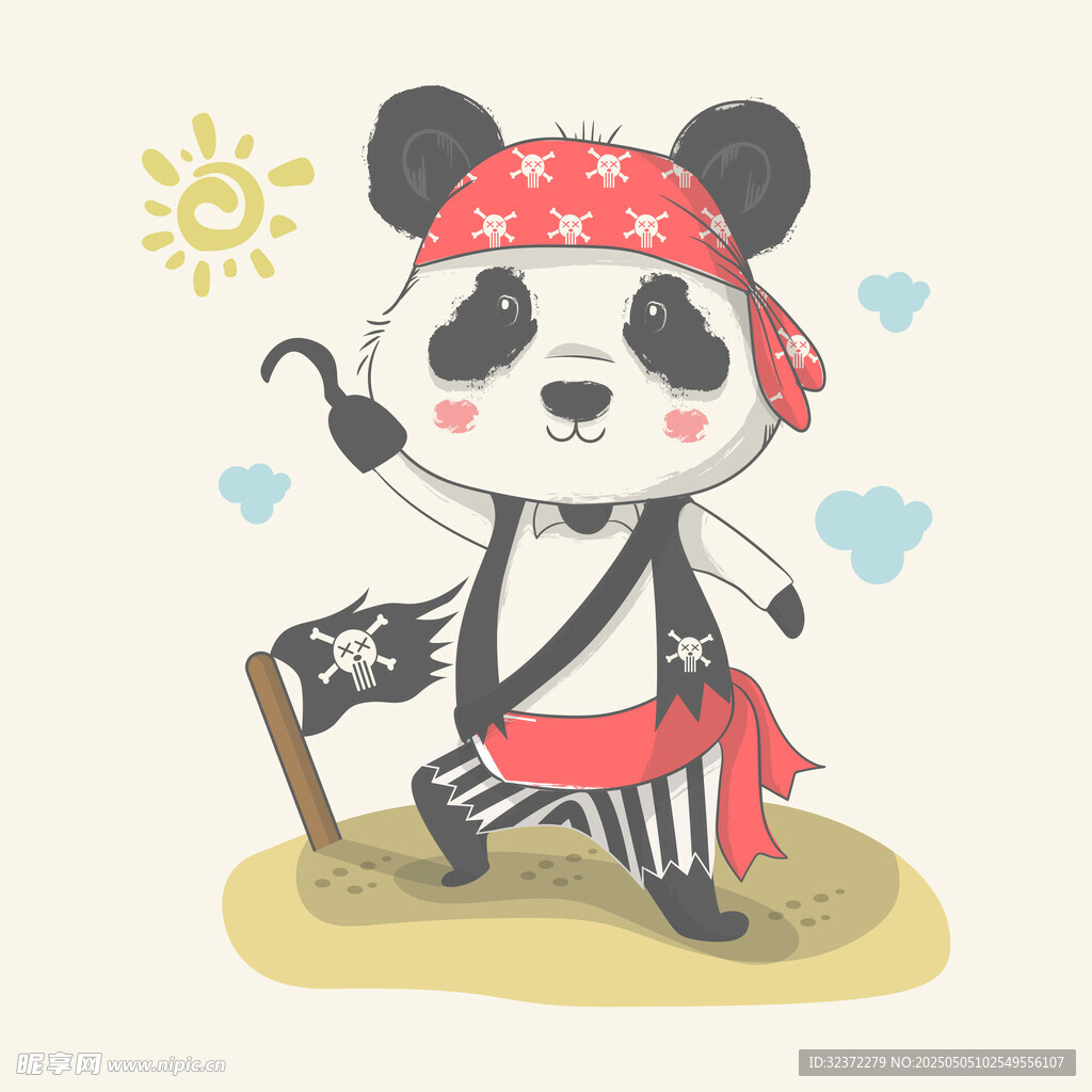 熊猫海盗造型插画
