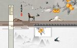 中式山水背景墙 