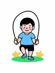小男孩欢快跳绳瞬间