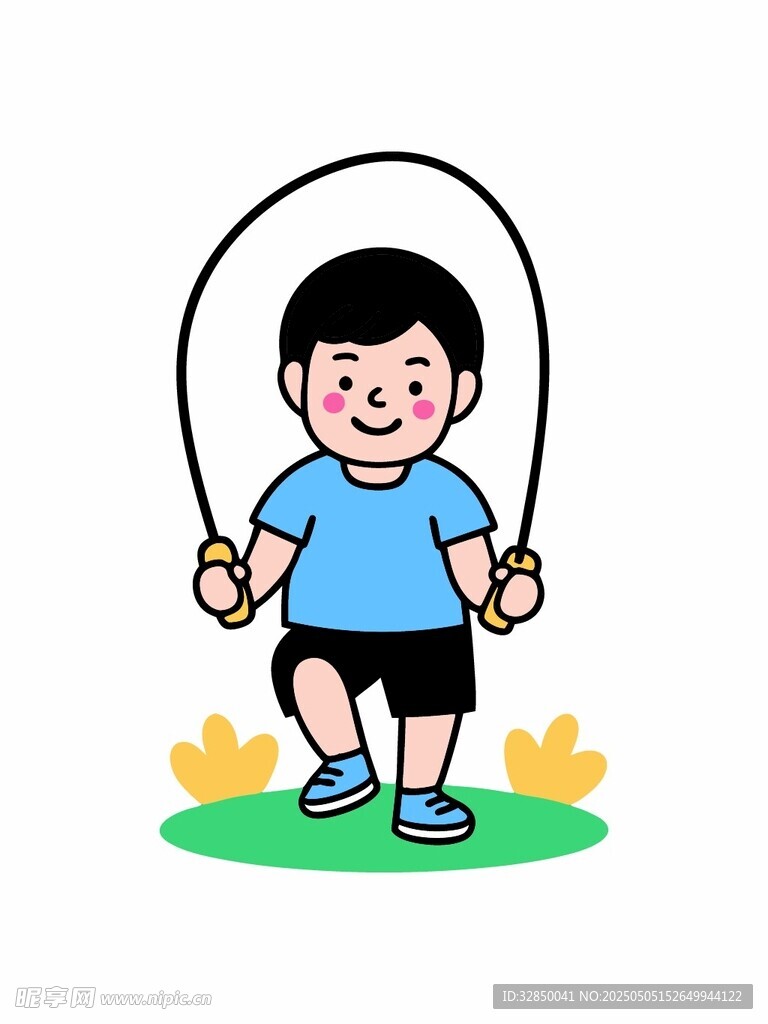 小男孩欢快跳绳瞬间