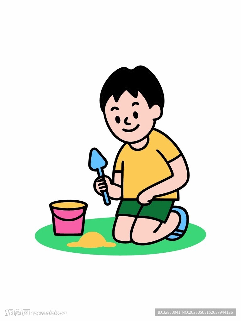 小孩户外开心玩沙场景