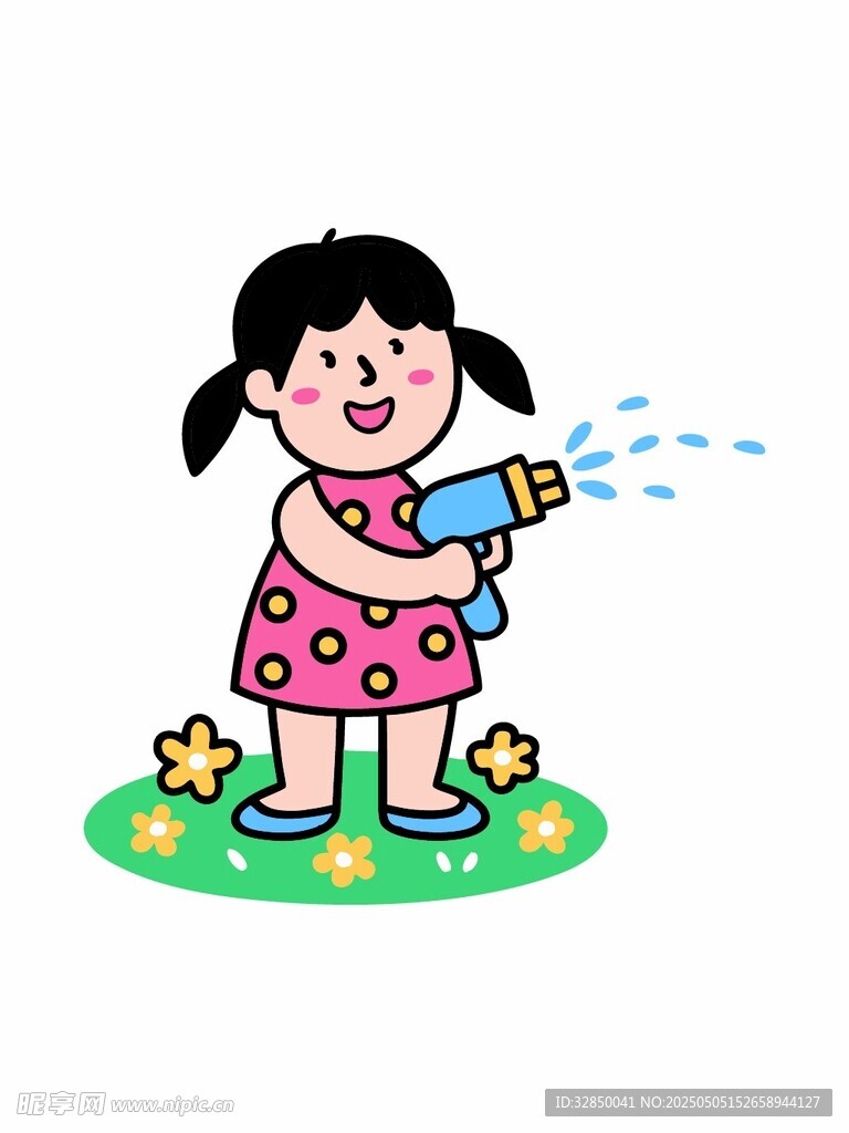 小女孩手持喷壶浇花